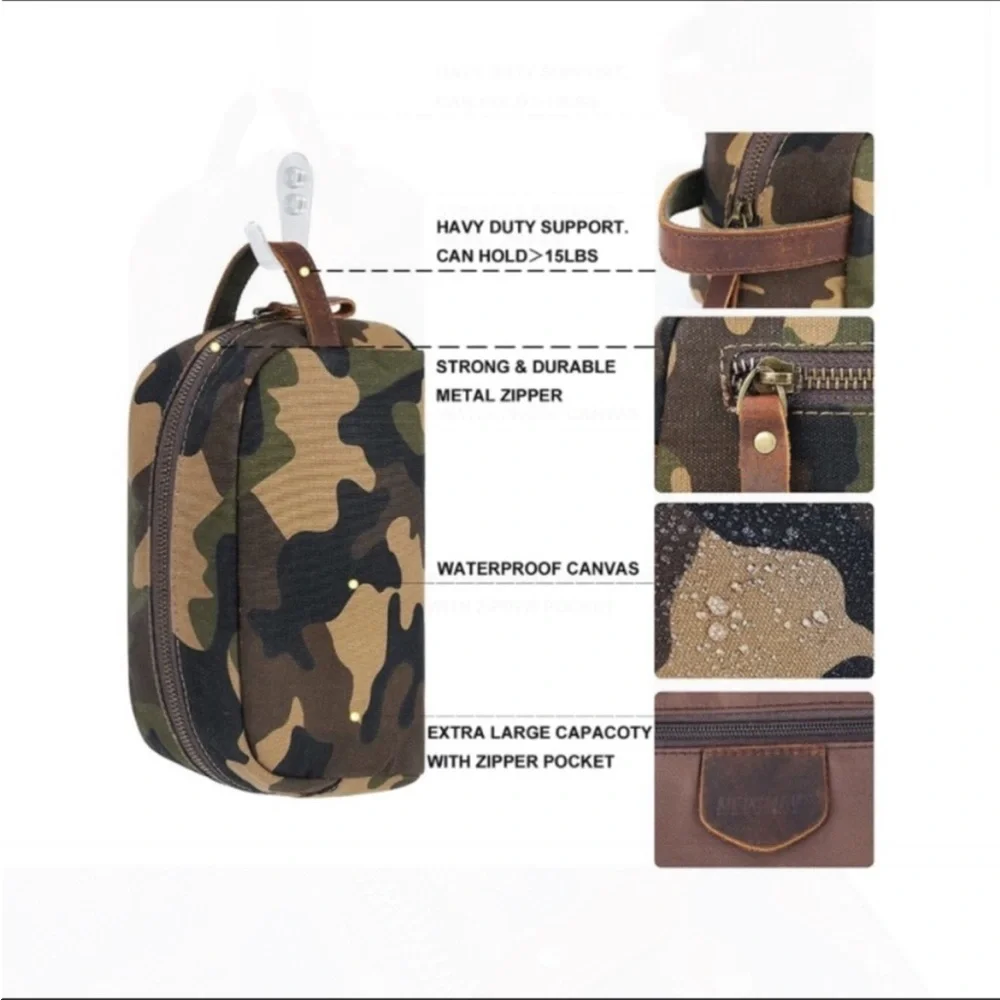 Oversized Duffel Bag Waterproof Canvas Leather Hand Bag with Toiletry Bag